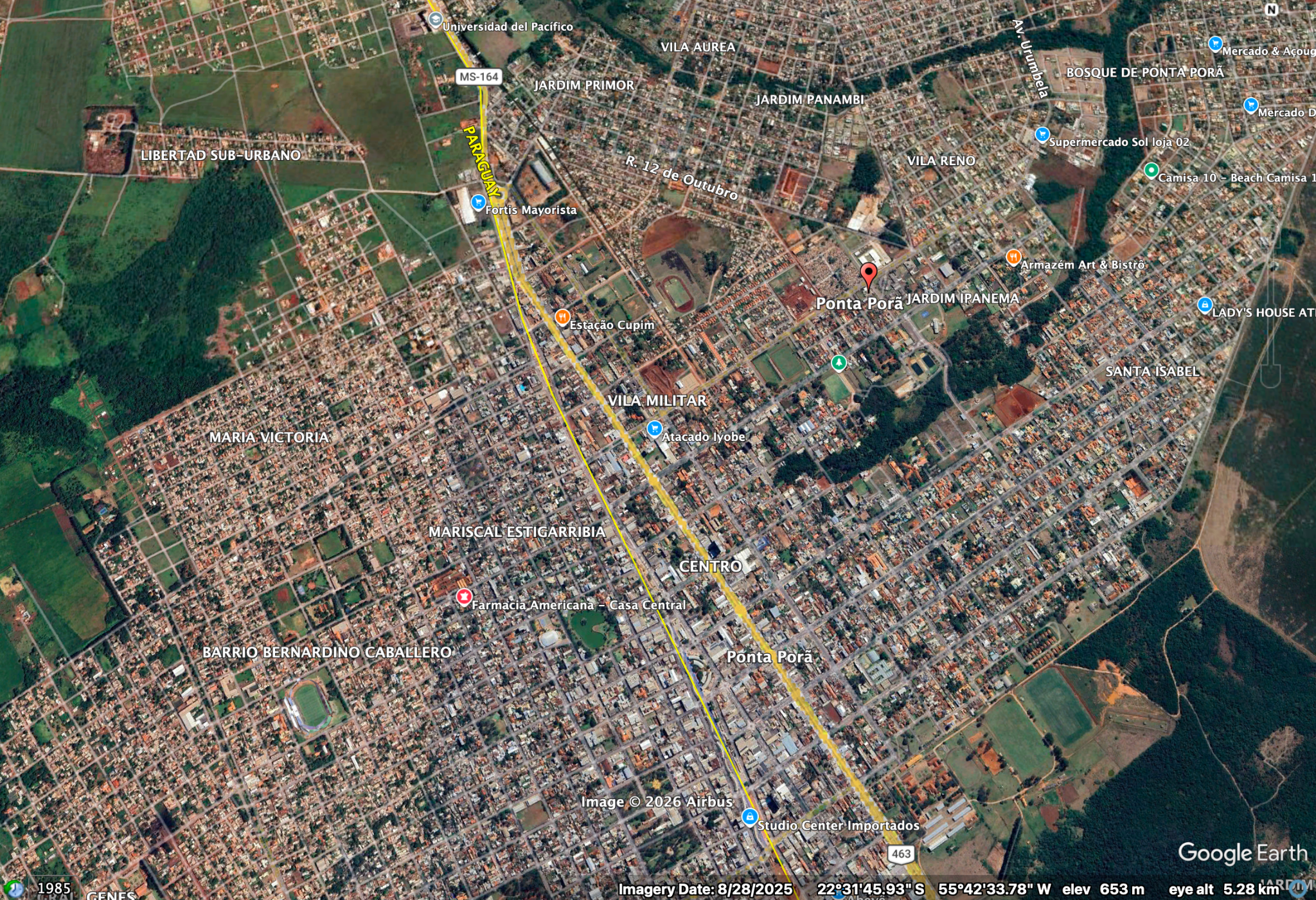 Site Bravo — wide view of Pedro Juan Caballero / Ponta Porã
